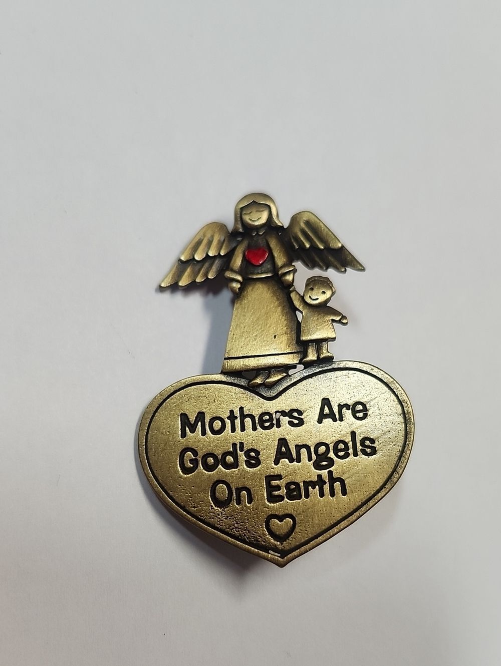 Brass-tone brooch vintage "Mothers Are God's Angels on Earth" lapel pin JJ